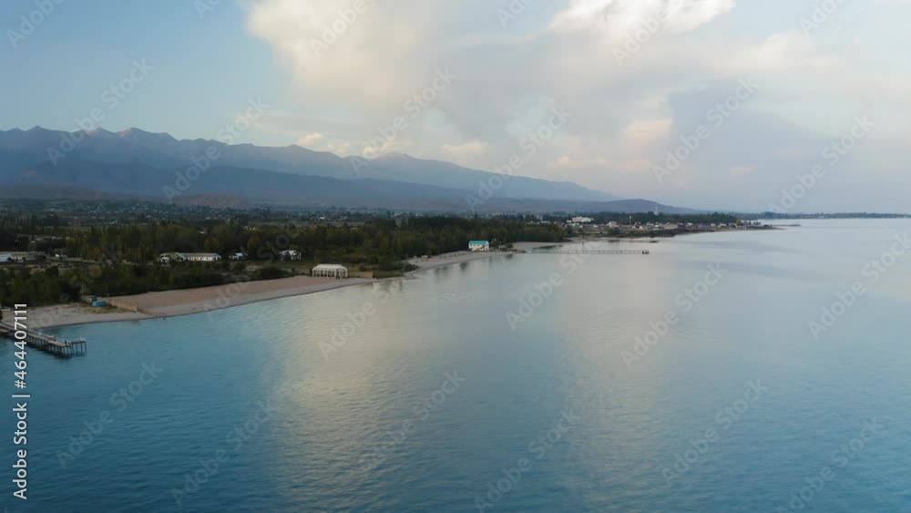 Mountain Lake - Issyk Kul - Kyrgyzstan - Drone Shot Mountain Lake - Issyk Kul - Kyrgyzstan - Drone Shot