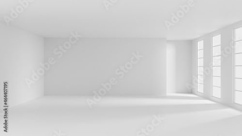 White clean empty architecture interior space room studio background wall display products minimalistic. 3d rendering.