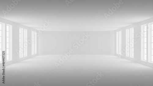 White clean empty architecture interior space room studio background wall display products minimalistic. 3d rendering. © Chaosamran_Studio