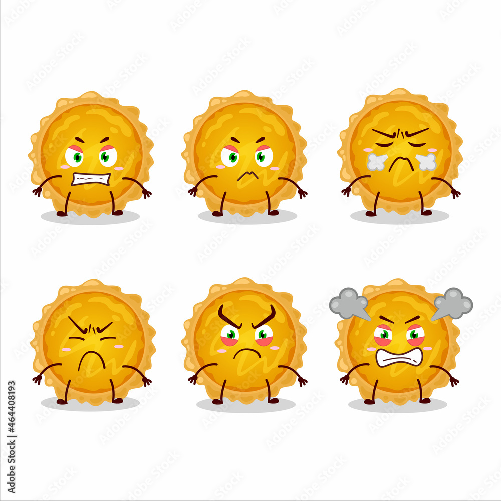 Egg tart cartoon character with various angry expressions