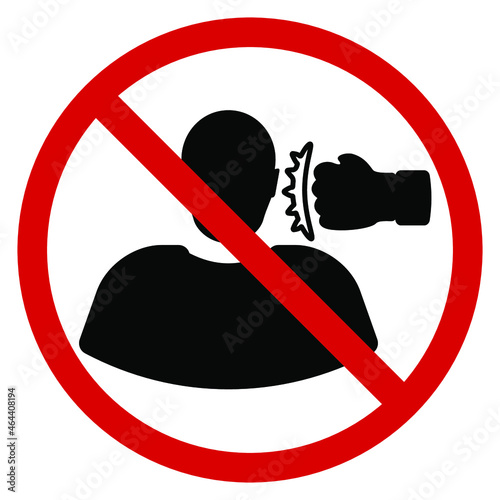 Man and fist, fights and brawls are prohibited, red round prohibition sign on white background, vector illustration