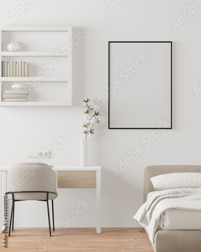 3D Modern interior of bedroom with mockup photo frame © Johnstocker