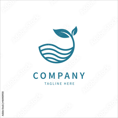 minimalist whale logo with leaf tail. line art monoline vector