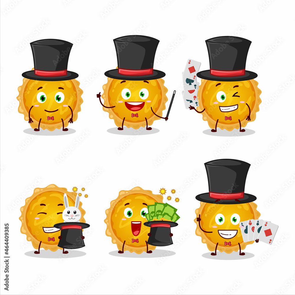 A egg tart Magician cartoon character perform on a stage A egg tart Magician cartoon character perform on a stage