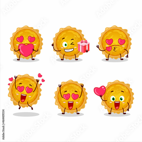 Egg tart cartoon character with love cute emoticon