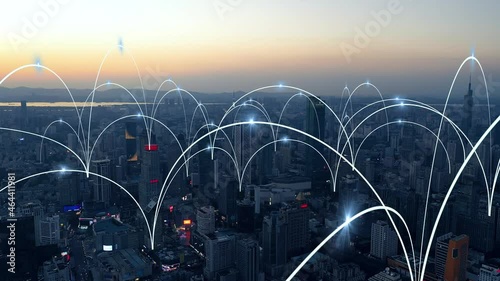 smart Connected city skyline. Futuristic network concept, city Technology.	
