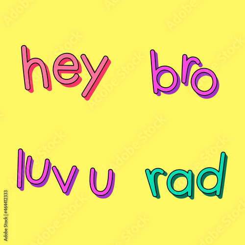 Trendy slang typography set on a yellow background vector