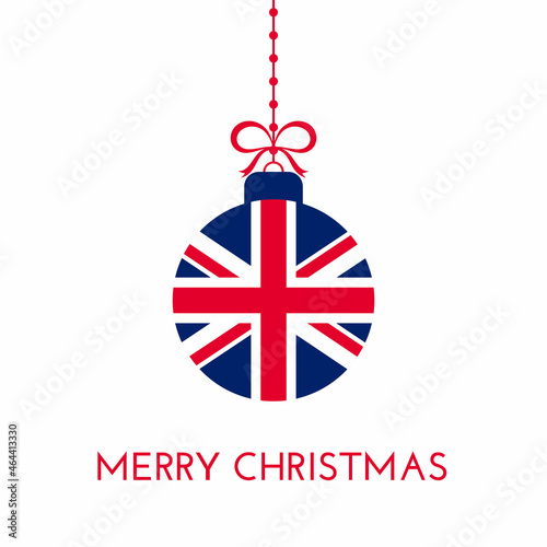 Merry Christmas and new year ball with United Kingdom of Great Britain flag. British Flag Christmas Ornament. Vector stock illustration