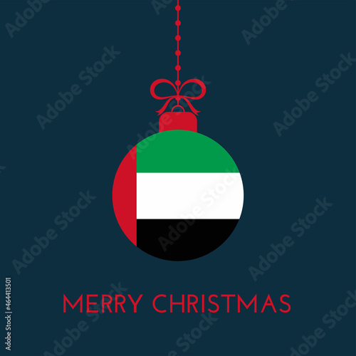 Merry Christmas and new year ball with United Arab Emirates flag. Christmas Ornament. Vector stock illustration