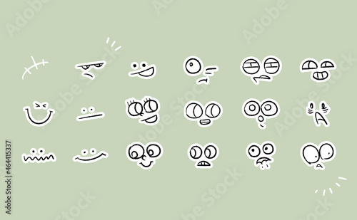 カートゥーン調の顔文字、表情のセット