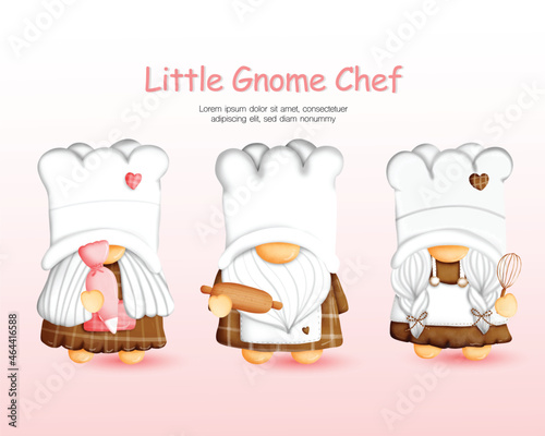 watercolor gnome bakery chef.they are in uniform for cooking in kitchen.they look cute and professional.cute cartoon for culinary school.