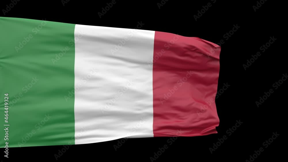 Italy national flag waving seamless looped with luma matte on a black background, slow motion. Italy national flag waving seamless looped with luma matte on a black background, slow motion.