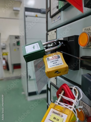 Lockout Tagout , Electrical safety system.Key lock switch or circuit breaker for safety protect.in electric room