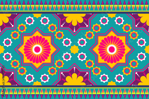 colourful Morocco and Indian ethnic motif seamless pattern with nature traditional background Design for carpet, wallpaper, clothing, wrapping, batik, fabric,Vector illustration embroidery style.