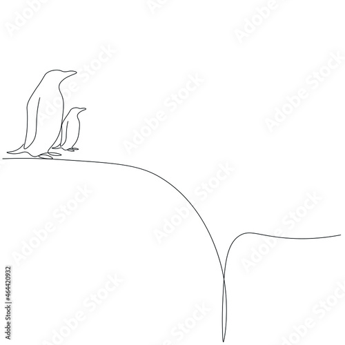 Penguins animal silhouette line drawing vector illustration