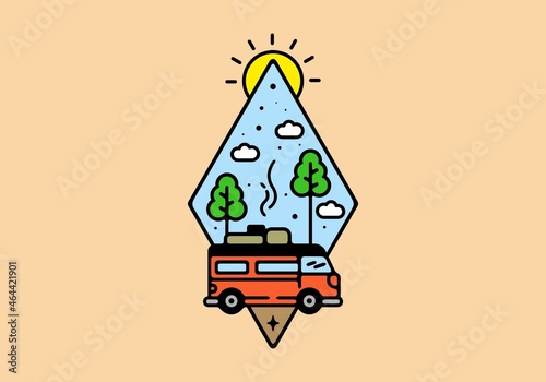 Slika na platnu Line art illustration of campervan