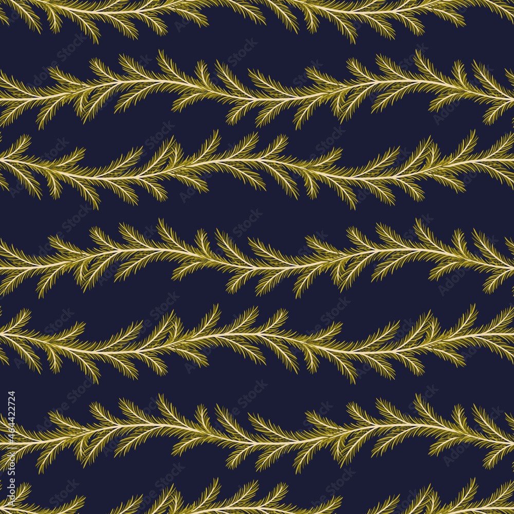 Seamless pattern branch leaves.Nature background horizontal strip plant