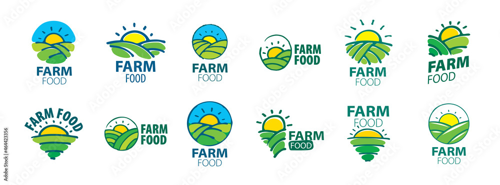 A set of vector Farm food logos on a white background