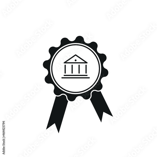 Quality mark, standard, guarantee, seal with ribbon. Vector illustration, black outline, silhouette isolated on white background, eps 10.
