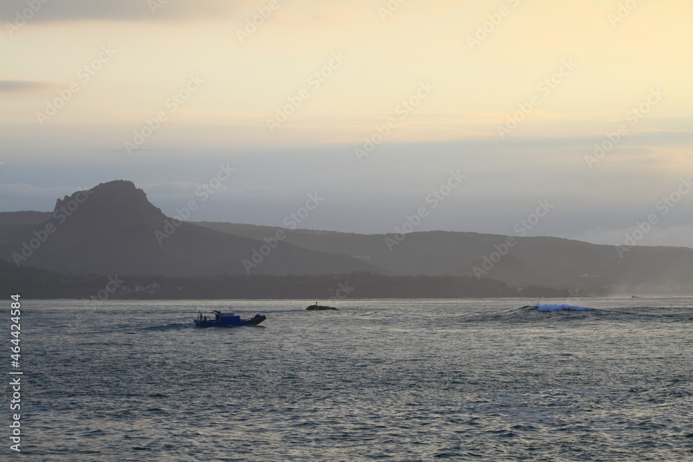 traditional Taiwanese fishing boat motoring at Hobihu. Kenting. Pintung County. Taiwan
