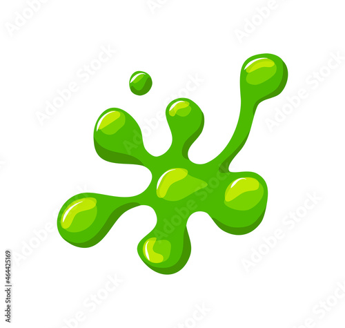 Green slime spill on a white isolated background. Goo blob puddle dripping mucus. Vector cartoon illustration.