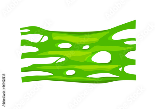 Stretched green slime. Chewing gum. White isolated background. Vector cartoon illustration