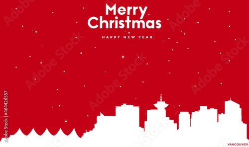 Christmas and new year red greeting card with white cityscape of Vancouver