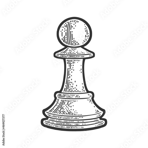 White chess pawn sketch engraving vector illustration. T-shirt apparel print design. Scratch board imitation. Black and white hand drawn image.