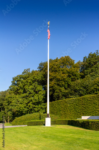 American flag at the Luxembourg American Cemetery, a World War II American military grave cemetery in Luxembourg City, Luxembourg