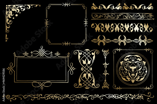 Gold vintage ornamental vector element set, remix from The Model Book of Calligraphy Joris Hoefnagel and Georg Bocskay photo