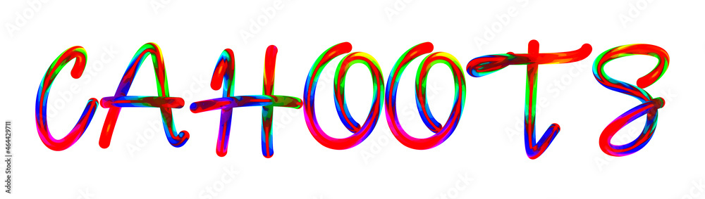 Cahoots - text written with colorful custom font on white background. Colorful Alphabet Design 3D Typography Cahoots - text written with colorful custom font on white background. Colorful Alphabet Design 3D Typography