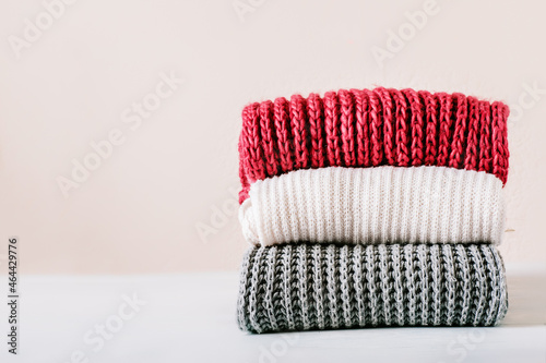 Knitted winter things on a light background