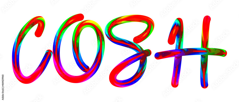 Cosh - text written with colorful custom font on white background. Colorful Alphabet Design 3D Typography Cosh - text written with colorful custom font on white background. Colorful Alphabet Design 3D Typography