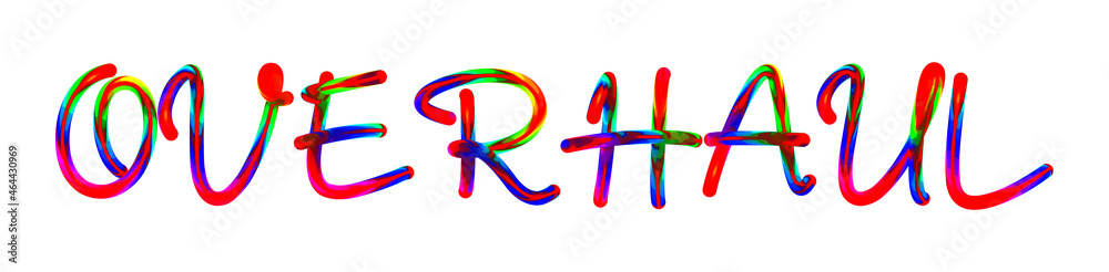 Overhaul - text written with colorful custom font on white background. Colorful Alphabet Design 3D Typography Overhaul - text written with colorful custom font on white background. Colorful Alphabet Design 3D Typography