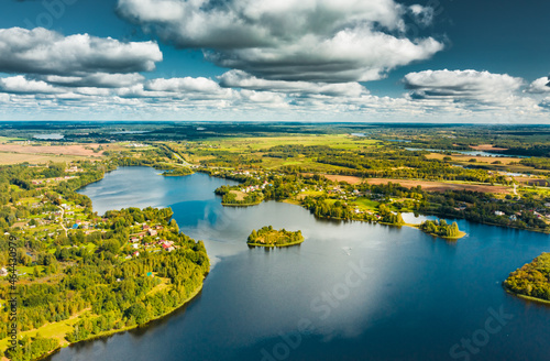 Lyepyel District, Vitebsk Region, Belarus. Aerial View Of Lepel Lake With Natural Small Islands photo