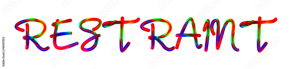 Restraint - text written with colorful custom font on white background. Colorful Alphabet Design 3D Typography Restraint - text written with colorful custom font on white background. Colorful Alphabet Design 3D Typography