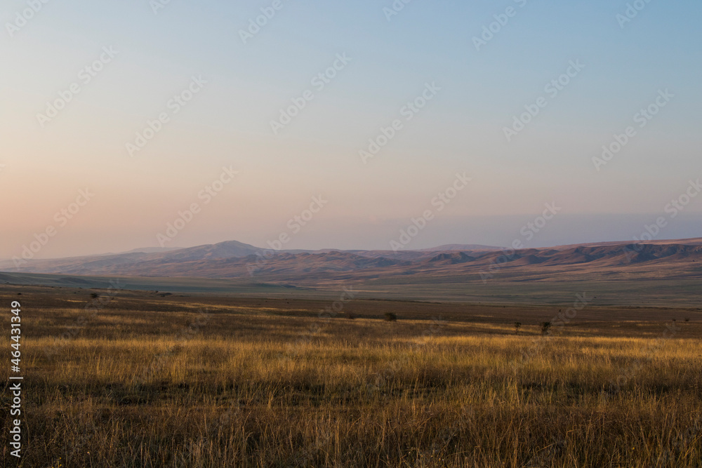 Autumn mountain landscape and view during sunset in Georgia