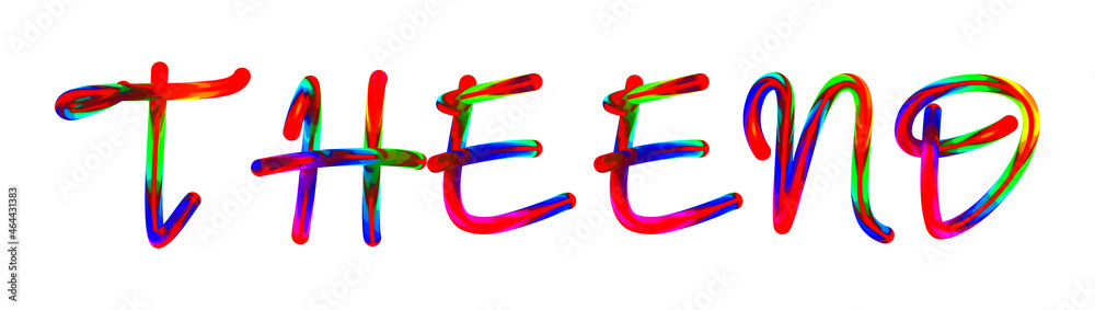 The End - text written with colorful custom font on white background. Colorful Alphabet Design 3D Typography The End - text written with colorful custom font on white background. Colorful Alphabet Design 3D Typography