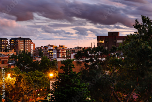 Residential District in Madrid. View at sunset
