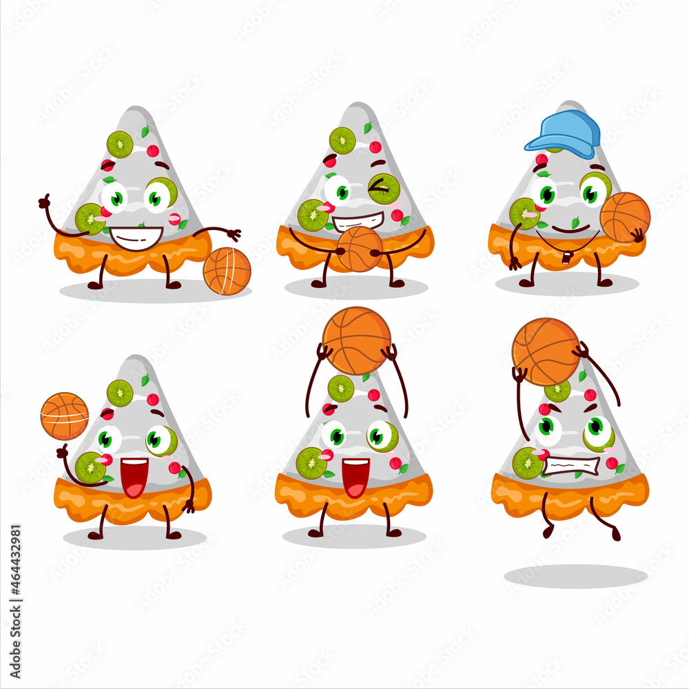 Talented slice of fruit tart cartoon character as a basketball athlete Talented slice of fruit tart cartoon character as a basketball athlete