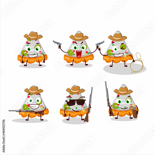 Cool cowboy slice of fruit tart cartoon character with a cute hat