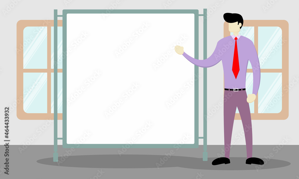 Presentation. A man is doing a presentation on a white board which is a copy space area. Suitable for news, product advertisements, presentations, etc. Presentation. A man is doing a presentation on a white board which is a copy space area. Suitable for news, product advertisements, presentations, etc.