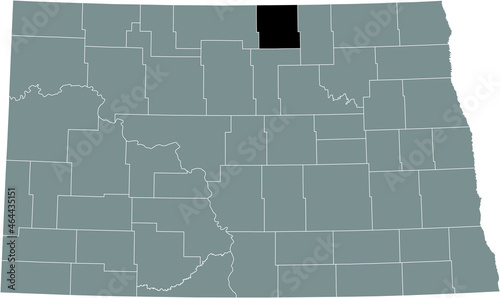 Black highlighted location map of the Rolette County inside gray administrative map of the Federal State of North Dakota, USA photo