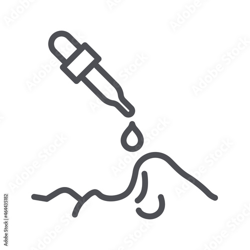 Black linear medical icon of nose tratment with nasal drops or even oil isolated