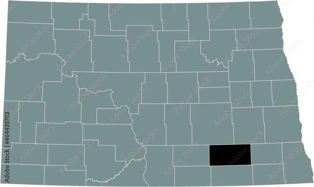 Obraz premium Black highlighted location map of the LaMoure County inside gray administrative map of the Federal State of North Dakota, USA