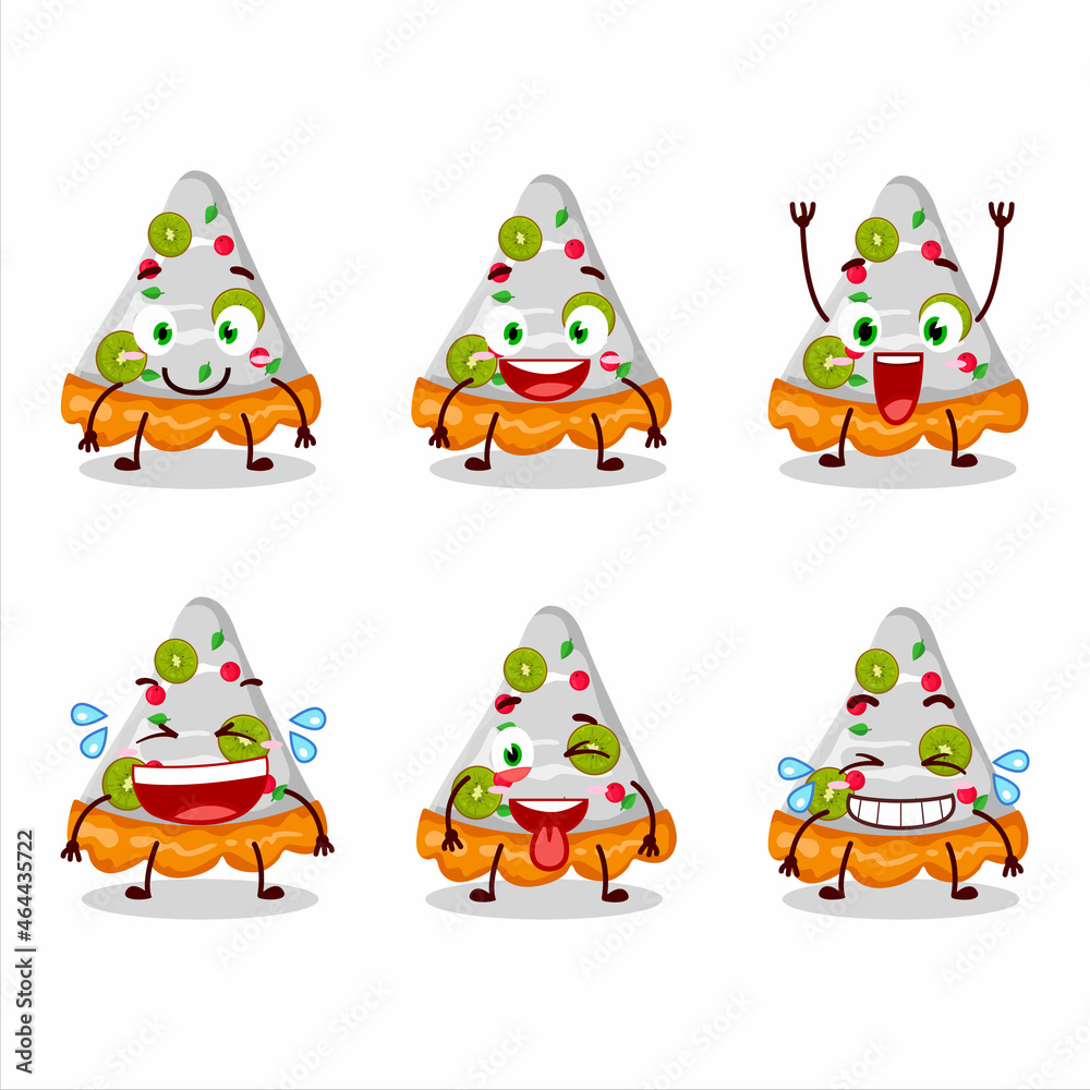 Cartoon character of slice of fruit tart with smile expression Cartoon character of slice of fruit tart with smile expression