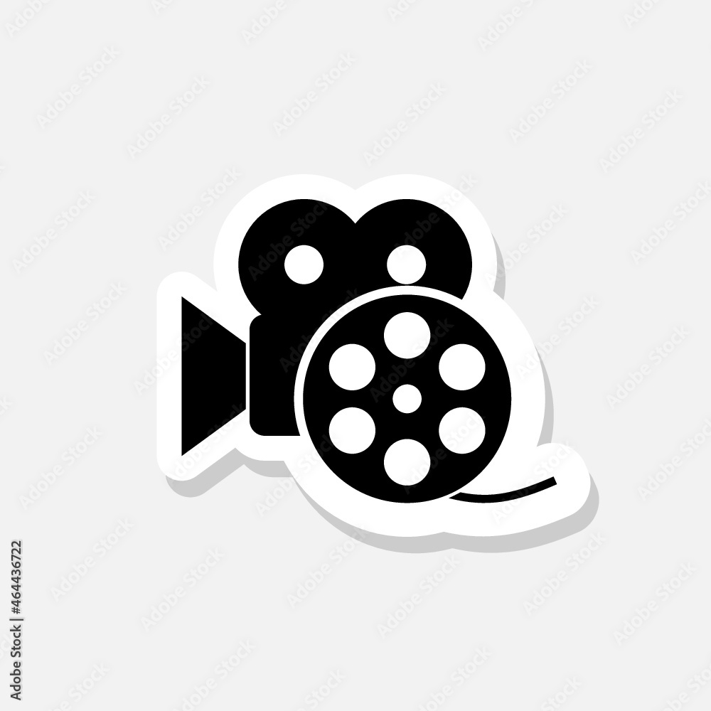Retro cinema camera sticker icon isolated on white background Retro cinema camera sticker icon isolated on white background