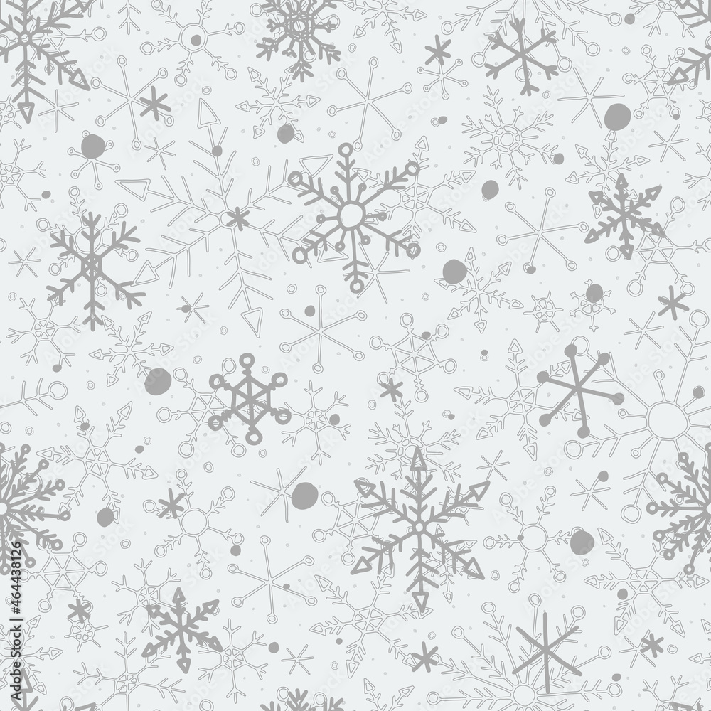 Seamless pattern with snowflakes. Endless vector snowfall. Winter 2022. Winter vector illustration.