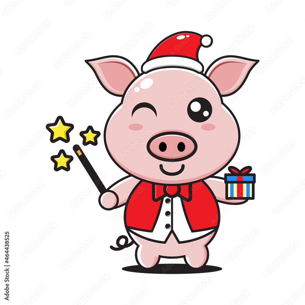 cute cartoon pig with christmas gift cute cartoon pig with christmas gift