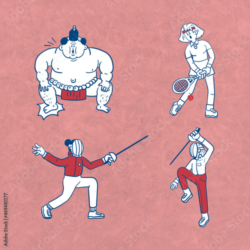 Athletes doodle character collection vector